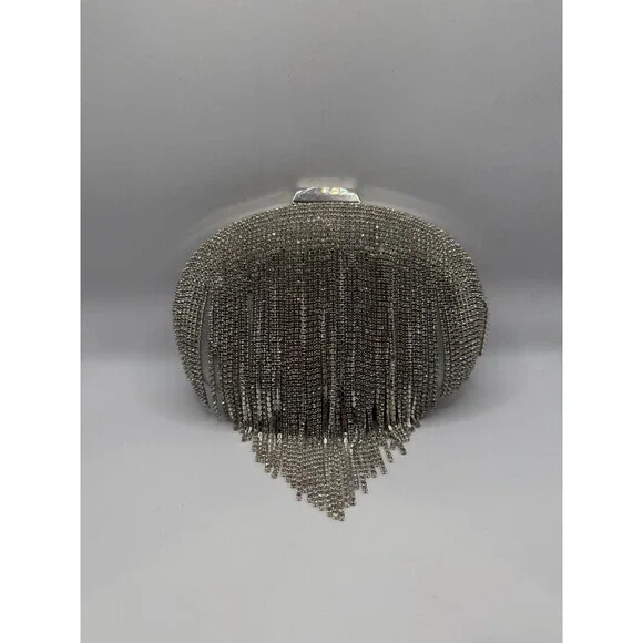 Olga Berg Silver Rhinestone Tassel Clutch Bag (missing a few gems see pics) - Picture 1 of 5